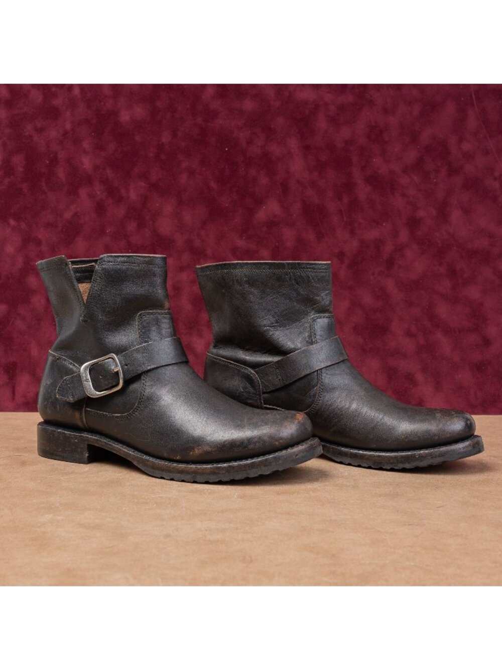 Frye Women Veronica Flex Brown Leather Slip-on Lug Moto Ankle Boots sz 9